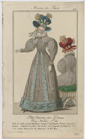 Petit Courrier des Dames, 1825, No. 274 : Robe de Satin garnie de fourur (...), anonymous, 1825 Canvas Print