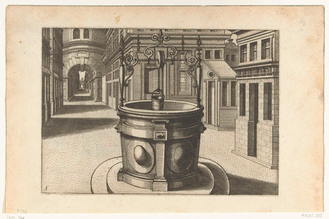 Straat en ronde waterput met metalen overkapping, Johannes of Lucas van Doetechum, c. 1574 Canvas Print