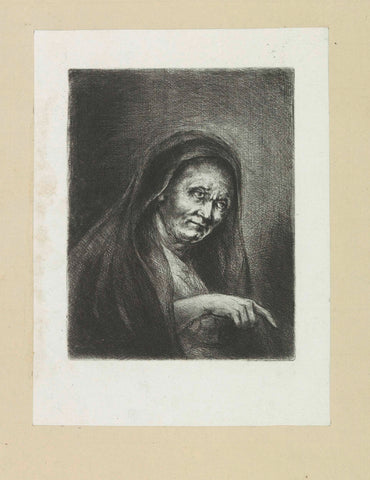 Pointing old woman, Jan Chalon, 1802 Canvas Print