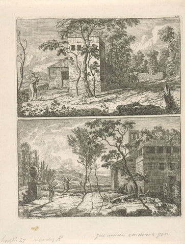 Two landscapes with buildings, Albert Meyering, 1707 Canvas Print