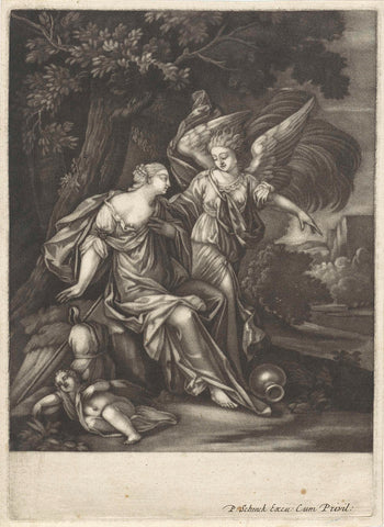 Hagar and Ishmael in the wilderness, anonymous, 1680 - 1713 Canvas Print