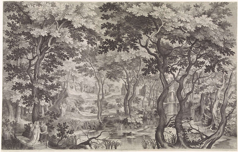 Wandelaars in boslandschap, Nicolaes de Bruyn, 1602 Canvas Print