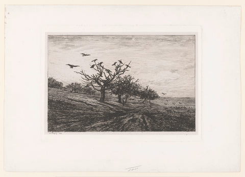 Landscape with trees and crows, Charles-François Daubigny, 1867 Canvas Print