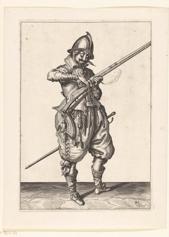 Soldier on guard who gives the fuse on the of his rudder the right place and shape, Jacob de Gheyn (II) (workshop or), 1597 - 1607 Canvas Print