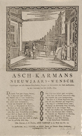 New Year's wish of the Amsterdam ash cartmen for the year 1835, anonymous, 1834 - 1835 Canvas Print