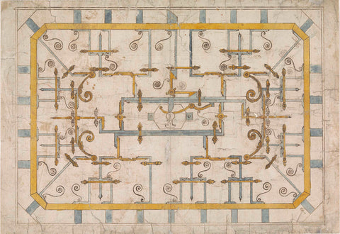 Design for the locking system on the inside of the lid of a cash box, anonymous, c. 1680 - c. 1740 Canvas Print