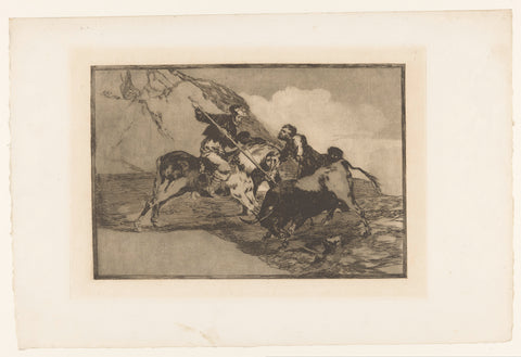 Bull Hunt on Horseback, Francisco de Goya, 1876 Canvas Print