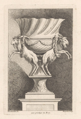 Vase with goats, Gabriel Huquier, 1729 - 1737 Canvas Print