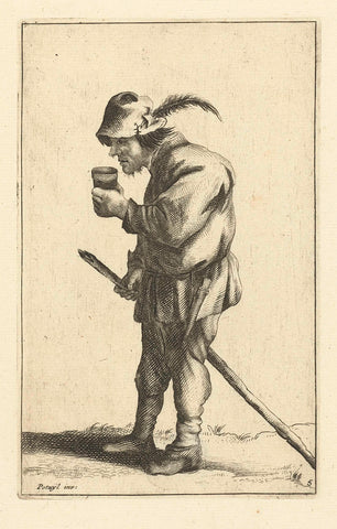 Boer met glas in de hand en stok, Cornelis Danckerts (I), 1613 - 1656 Canvas Print