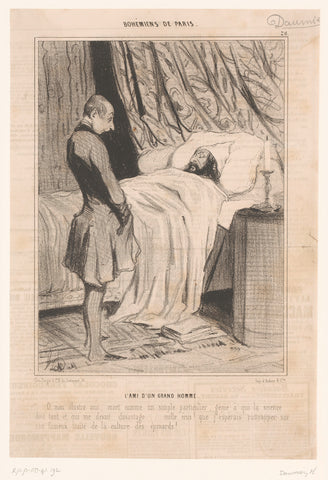 Man mourns at the deathbed of his friend, Honoré Daumier, 1842 Canvas Print