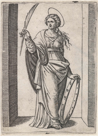 Saint Catherine of Alexandria with wheel, Marcantonio Raimondi, 1500 - 1527 Canvas Print