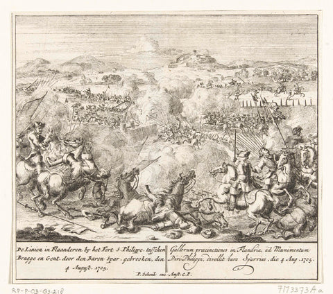 Breaking through the French Lines in Flanders, 1705, Pieter Schenk (I), 1705 Canvas Print