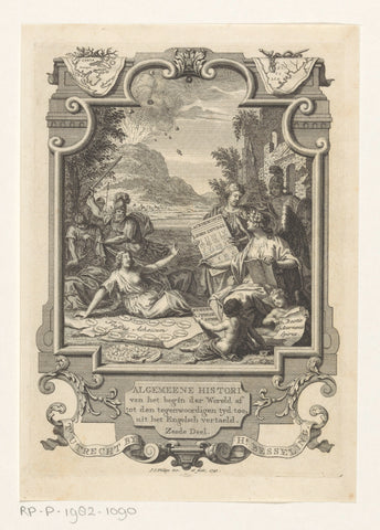 Cartouche with allegorical representation with History and Greek states, Jan Caspar Philips, 1741 Canvas Print