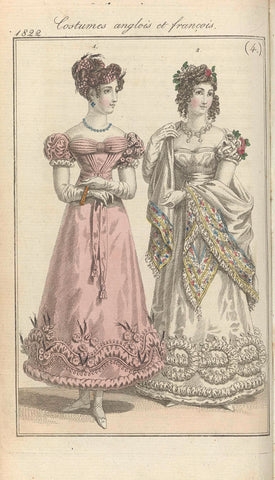 Journal des Dames et des Modes, editie Frankfurt 20 janvier 1822,  Costumes anglois et françois (4), anonymous, 1822 Canvas Print