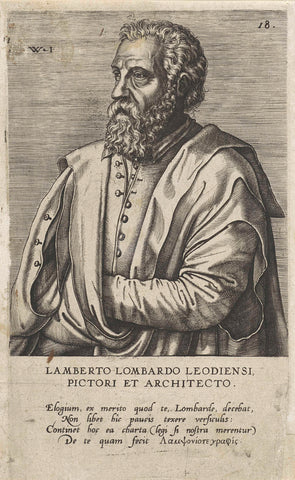 Portrait of the painter Lambert Lombard, Johannes Wierix, 1572 Canvas Print