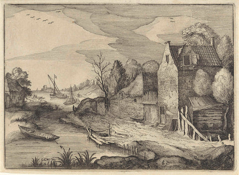 Houses on the water, Claes Jansz. Visscher (II), 1613 Canvas Print