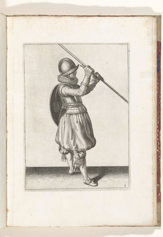 The exercise with shield and skewer: the soldier with the skewer diagonally in both hands and the shield on the back (no. 2), 1618, Adam van Breen, 1616 - 1618 Canvas Print