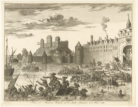 Attack of Maarten Schenck on Nijmegen, 1589, Jan Luyken, 1730 Canvas Print