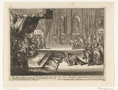 Members of parliament offer their condolences to King William III after the queen's death, 1695, anonymous, 1695 Canvas Print