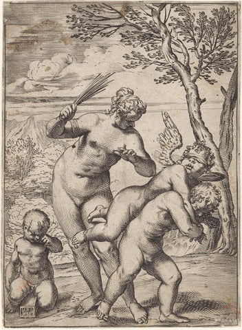 Venus straft Amor, Agostino Carracci, c. 1590 - c. 1595 Canvas Print