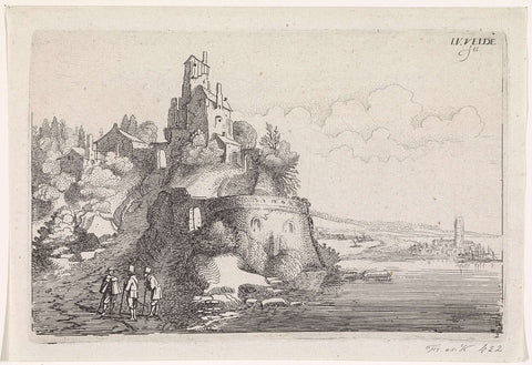 Figuren bij een fort in een rivierlandschap, Jan van de Velde (II), 1603 - 1641 Canvas Print