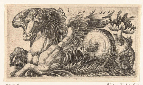 Winged seahorse with an open leaf at the end of its tail from which two pistils protrude, Adam Fuchs, 1526 - 1606 Canvas Print