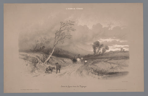 Travellers on a country road in stormy weather, Fortuné Férogio, 1844 - 1854 Canvas Print