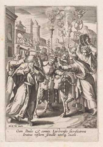 Paulus en Barnabas in Lystra, anonymous, 1591 - 1600 Canvas Print