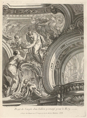 Design for an ornamental ceiling, Pierre Chenu, Juste Aurèle Meissonnier, 1738 - 1749 Canvas Print