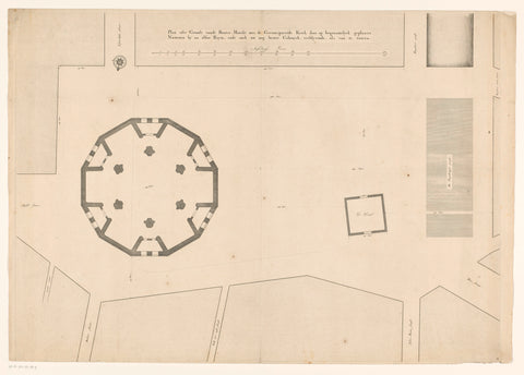 Map of the Botermarkt in Amsterdam with design for a dome church, Daniël Stopendaal (possibly), c. 1700 - 1705 Canvas Print