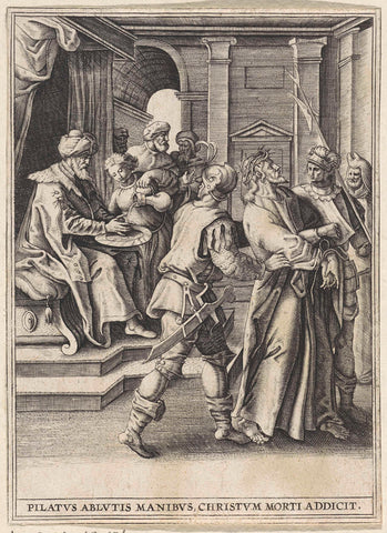 Pilate washes his hands, anonymous, 1560 - 1600 Canvas Print