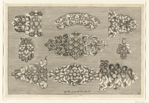 Nine designs for jewellery, Joseph Friedrich Leopold, 1695 Canvas Print