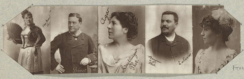Five portraits of opera singers and actors: Blanche Deschamps, Grivot, Agar, Lalarac and Miller, Wilhelm Benque, c. 1880 - c. 1900 Canvas Print
