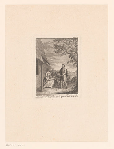 Daphnis with Lamon and his wife, Benoît Audran (I), 1718 Canvas Print