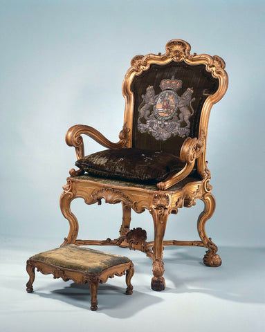 Stadtholder’s chair and footstool, weduwe Jan Baptist Xavery (attributed to), 1747 - 1748 Canvas Print