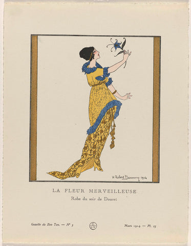 Gazette du Bon Ton, 1914 - No. 3, Pl. 25: La fleur merveilleuse / Robe du soir de Doucet, H. Robert Dammy, 1914 Canvas Print