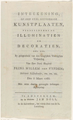 Message of subscription to the prints of the Illuminatis on the 40th birthday of Prince William V, 1788, widow Jan Dóll, 1788 Canvas Print