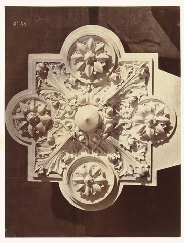 Square ceiling ornament, a relief with depicted leaves., Louis-Emile Durandelle, c. 1878 - 1881 Canvas Print