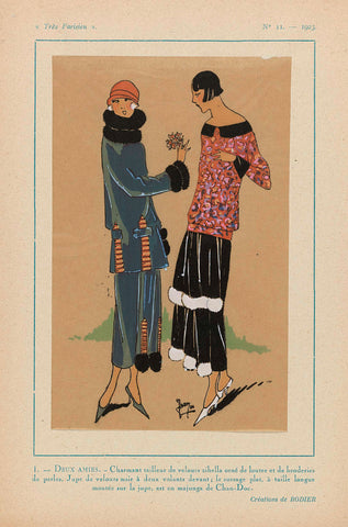 Très Parisien, 1923, No. 11: 1 - TWO FRIENDS. - Charmant tailleur de velours..., anonymous, 1923 Canvas Print