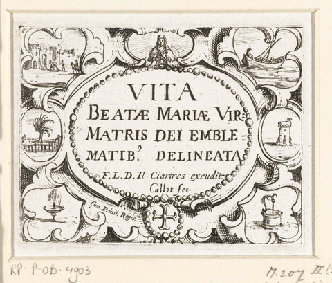 Title page for the emblem series 'Life of Mary in emblems', Jacques Callot, 1646 Canvas Print