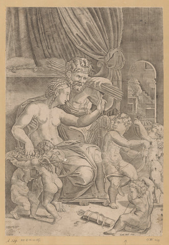 Venus en Vulcanus, Agostino Veneziano, 1530 Canvas Print