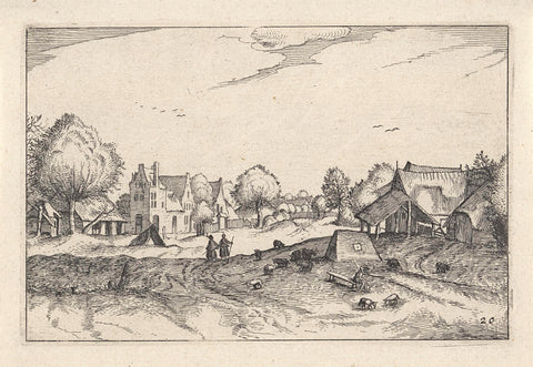 Village in a landscape, Claes Jansz. Visscher (II), 1620 Canvas Print