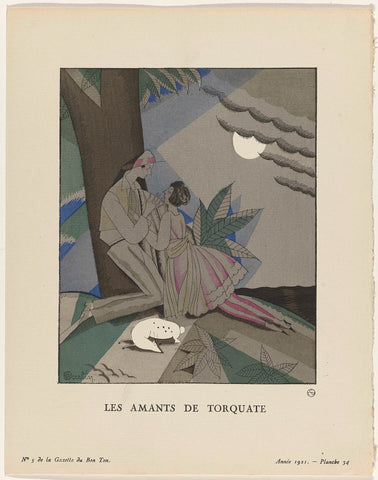 Gazette du Bon Ton, 1921 - No. 5, Pl. 34: Les amants de torquate, Charles Martin, 1921 Canvas Print