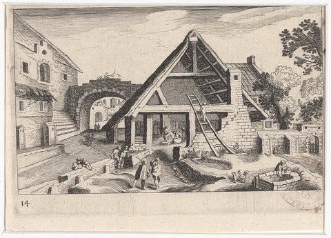 Village view with the Holy Family, Simon Frisius, 1611 Canvas Print