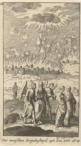 Lot and his daughters leave the burning Sodom, anonymous, 1720 Canvas Print