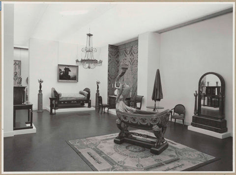 Room with furniture, wall coverings and a crib, c. 1957 Canvas Print