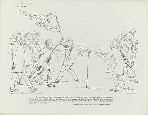 Cartoon in which Kappeyne van de Coppello goes to war with Groen van Prinsterer, 1864, Johan Michaël Schmidt Crans, 1864 Canvas Print