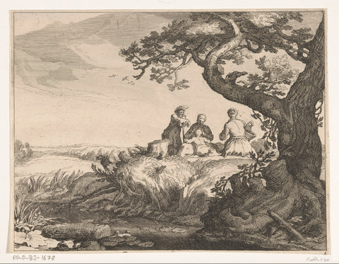 Landschap met boom en figuren, Frederick Bloemaert, after 1647 Canvas Print