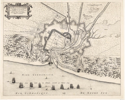 Map of the siege of Dunkirk by the Duke of Enghien, 1646, anonymous, 1649 - 1652 Canvas Print