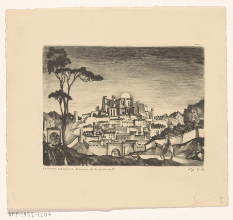 City with city walls on a hill in Provence, Lodewijk Schelfhout, 1943 Canvas Print